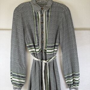 Anthropologie Maeve Constantine Midi Shirt Dress Polka Dot Tie Front Flirty Sz 4